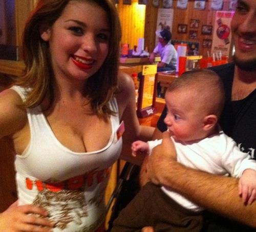 Hot chick in hooters with a babys funny face